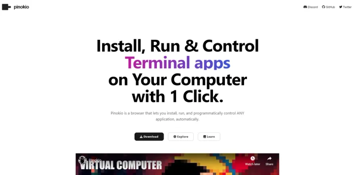 Screenshot of Pinokio website