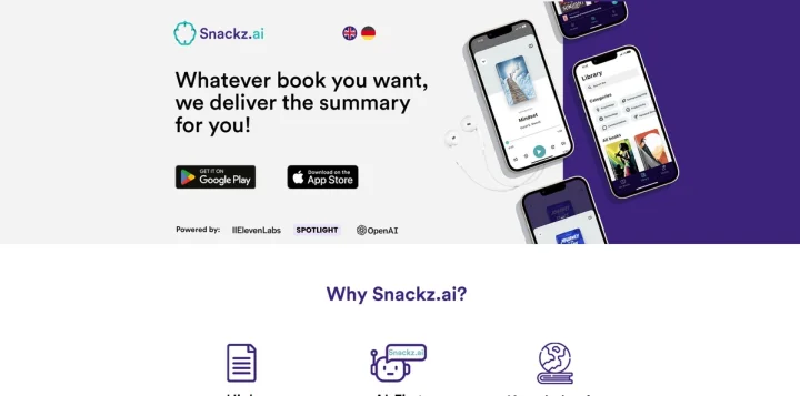 Screenshot of Snackz AI website
