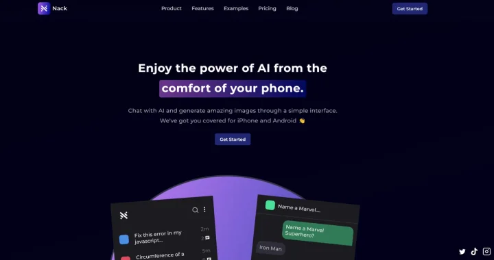 Screenshot of Nack website