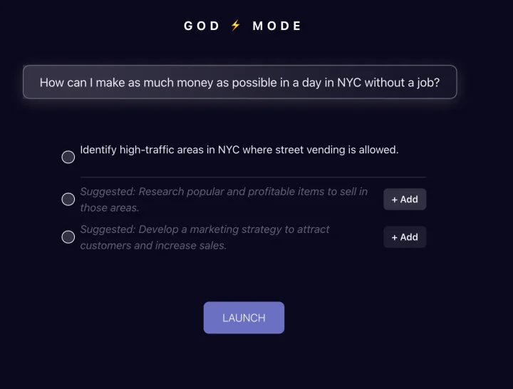 Screenshot of Godmode website