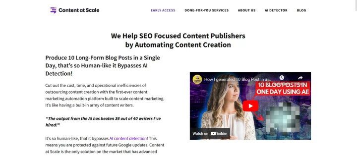 Screenshot of Content At Scale website