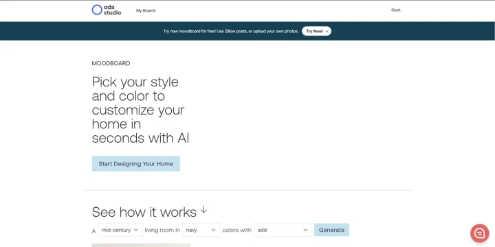 Screenshot of Oda Moodboard website