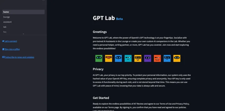 Screenshot of GPT Lab website