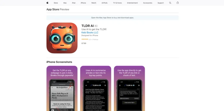 Screenshot of TLDR AI website