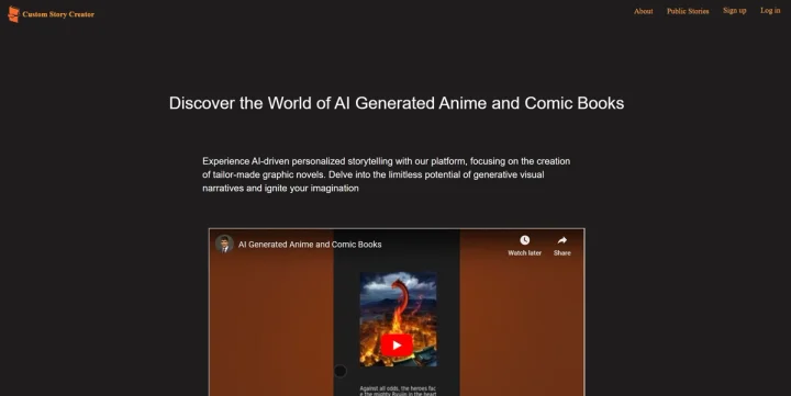 Screenshot of Custom Story Creator website