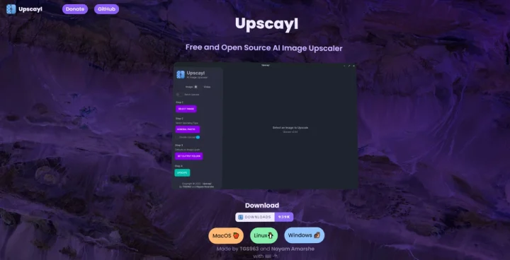Screenshot of Upscayl website