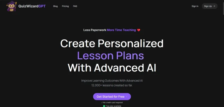 Screenshot of QuizWizardGPT website