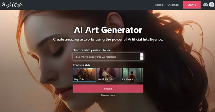 Screenshot of NightCafe Studio website
