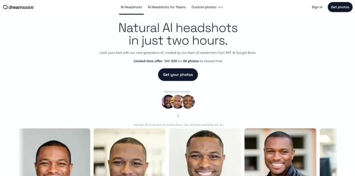 Screenshot of AI Headshot Generator website