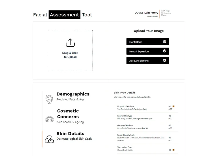 Screenshot of Facial Assessment Tool website