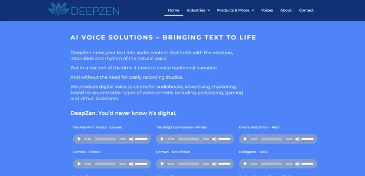 Screenshot of DeepZen website