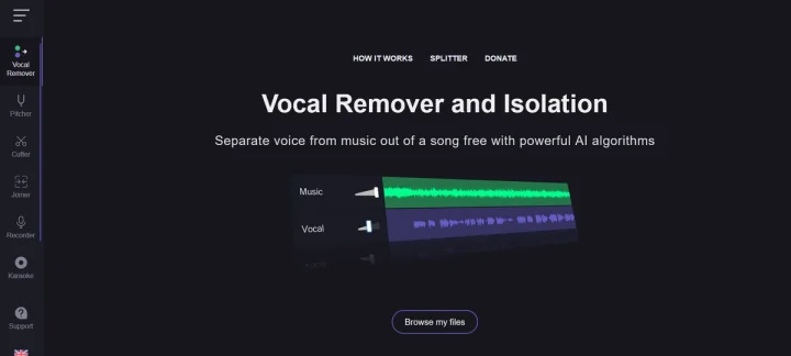 Screenshot of Vocal Remover website