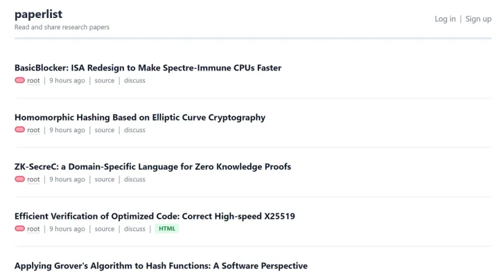 Screenshot of PaperList website
