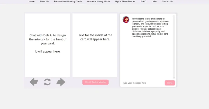 Screenshot of AICardshop website