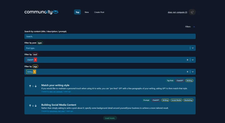Screenshot of Communaity website
