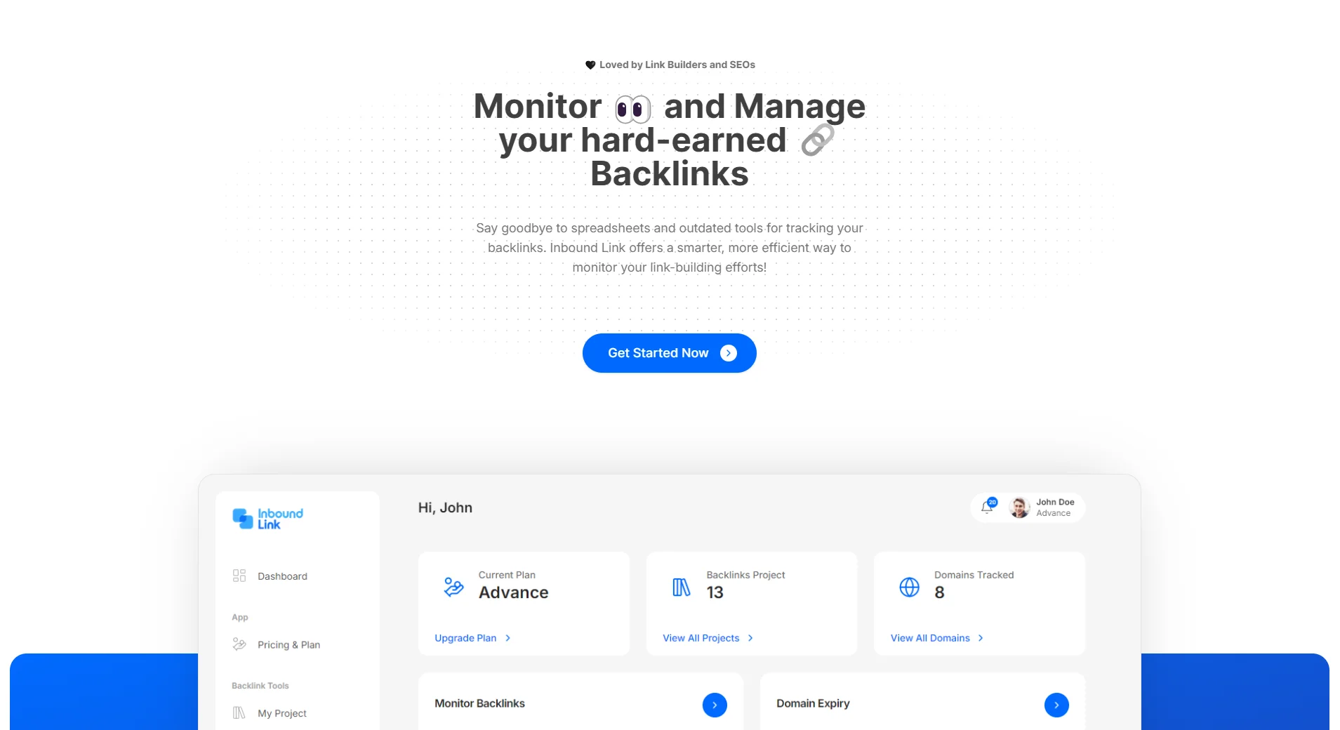 Screenshot of Inbound Link website