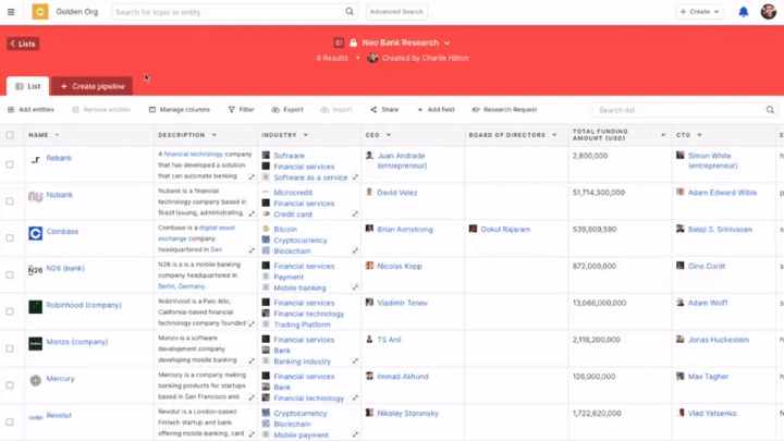 Screenshot of Golden website