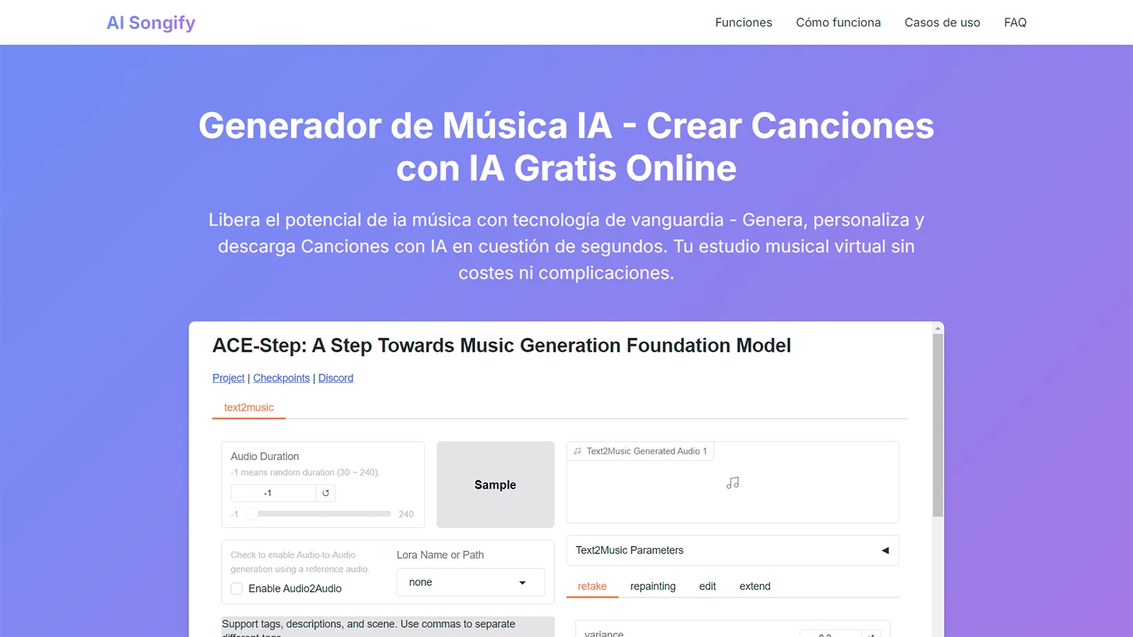 Screenshot of AI Songify website