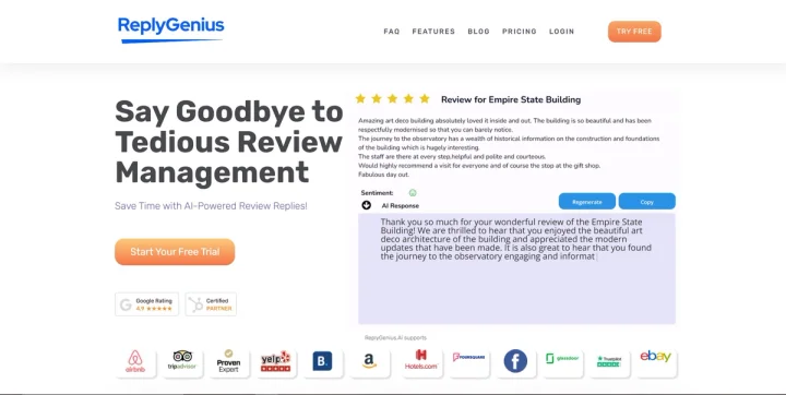 Screenshot of ReplyGenius website