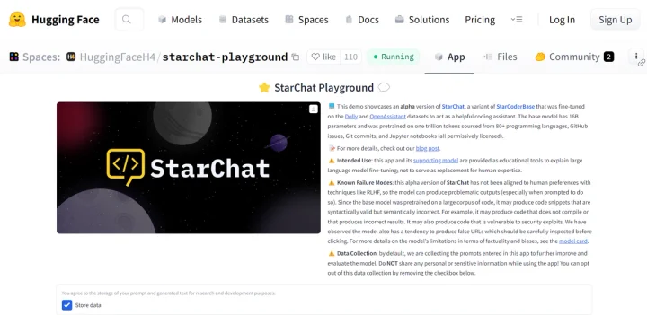 Screenshot of StarChat website