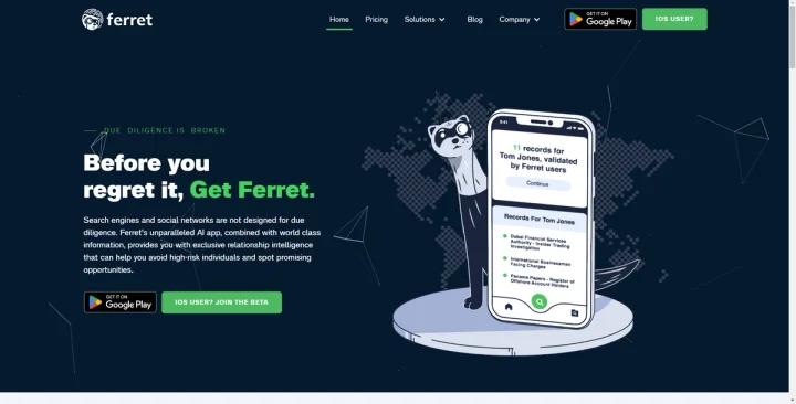 Screenshot of Ferret website