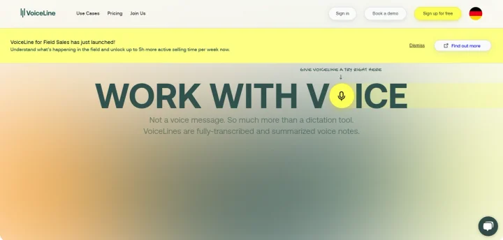 Screenshot of Voiceline website