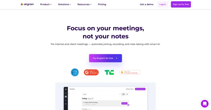 Screenshot of Airgram website