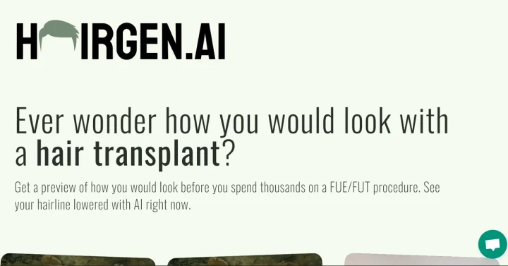 Screenshot of Hairgen AI website