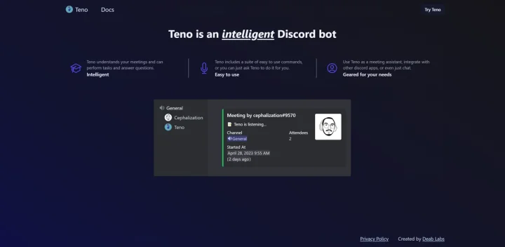 Screenshot of Teno Chat website