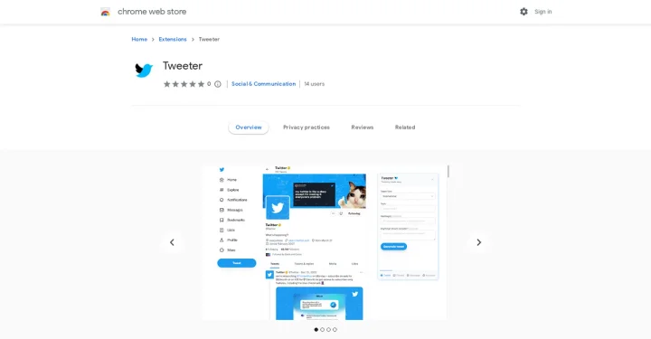 Screenshot of Tweeter website