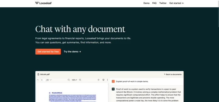 Screenshot of Looseleaf website