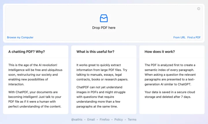 Screenshot of ChatPDF website