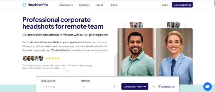 Screenshot of Headshot Pro website