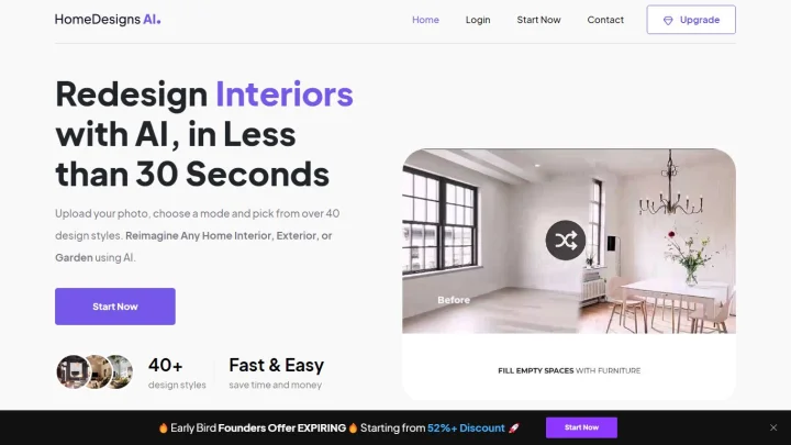 Screenshot of HomeDesignsAI website