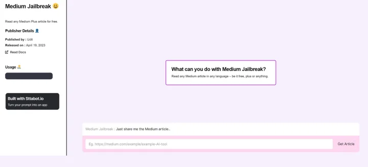 Screenshot of Medium Jailbreak website