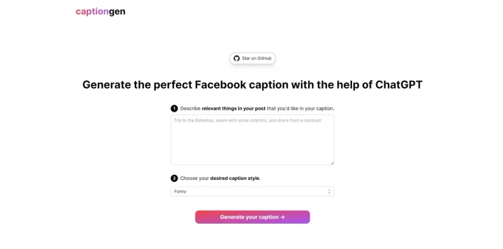 Screenshot of Captiongen website