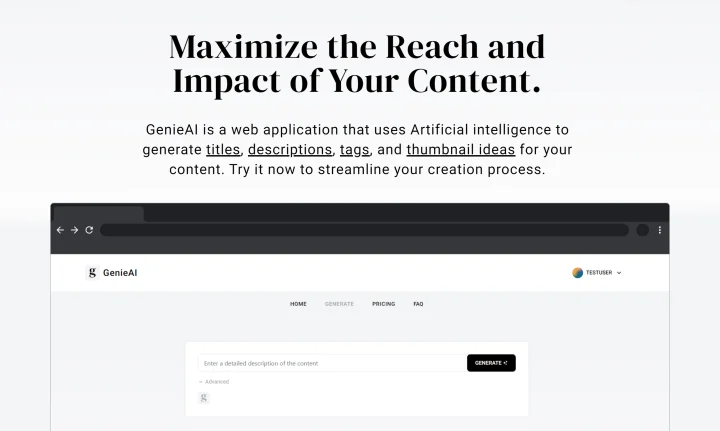 Screenshot of MetaGenieAI website