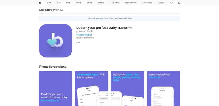 Screenshot of Bebe website