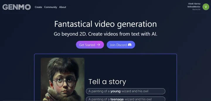 Screenshot of Genmo AI website
