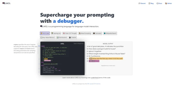 Screenshot of LMQL website