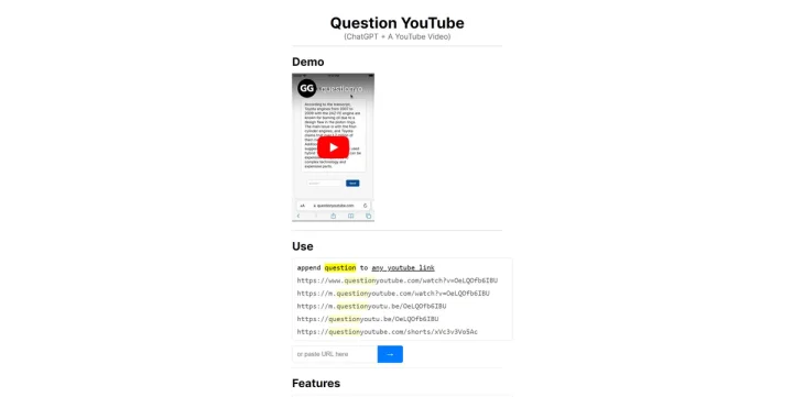 Screenshot of Question Youtube website