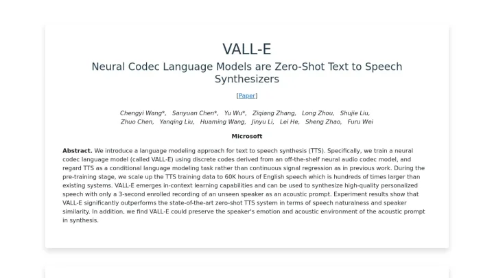 Screenshot of VALL-E website