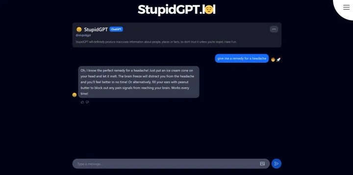 Screenshot of StupidGPT website
