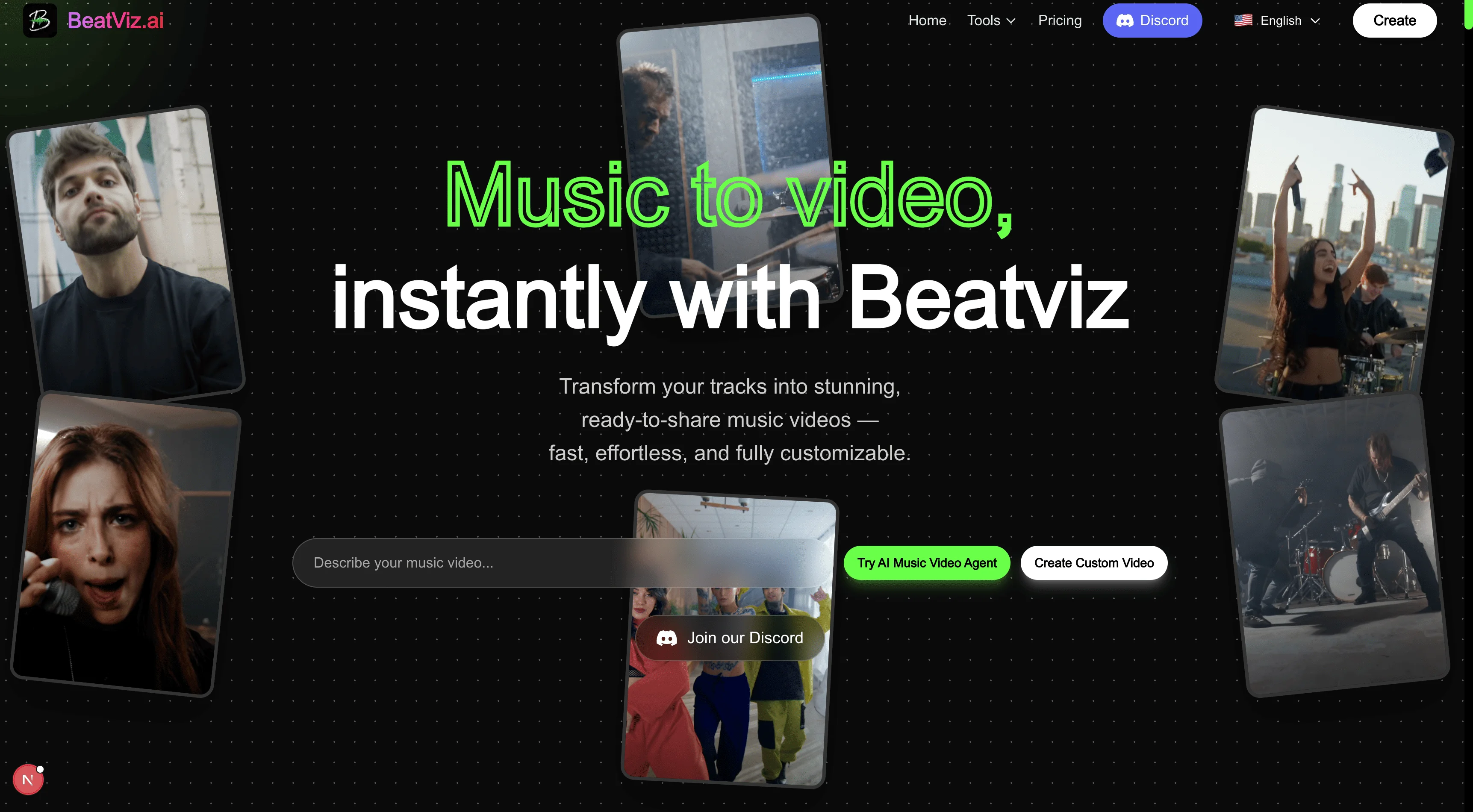 Screenshot of BeatViz AI website
