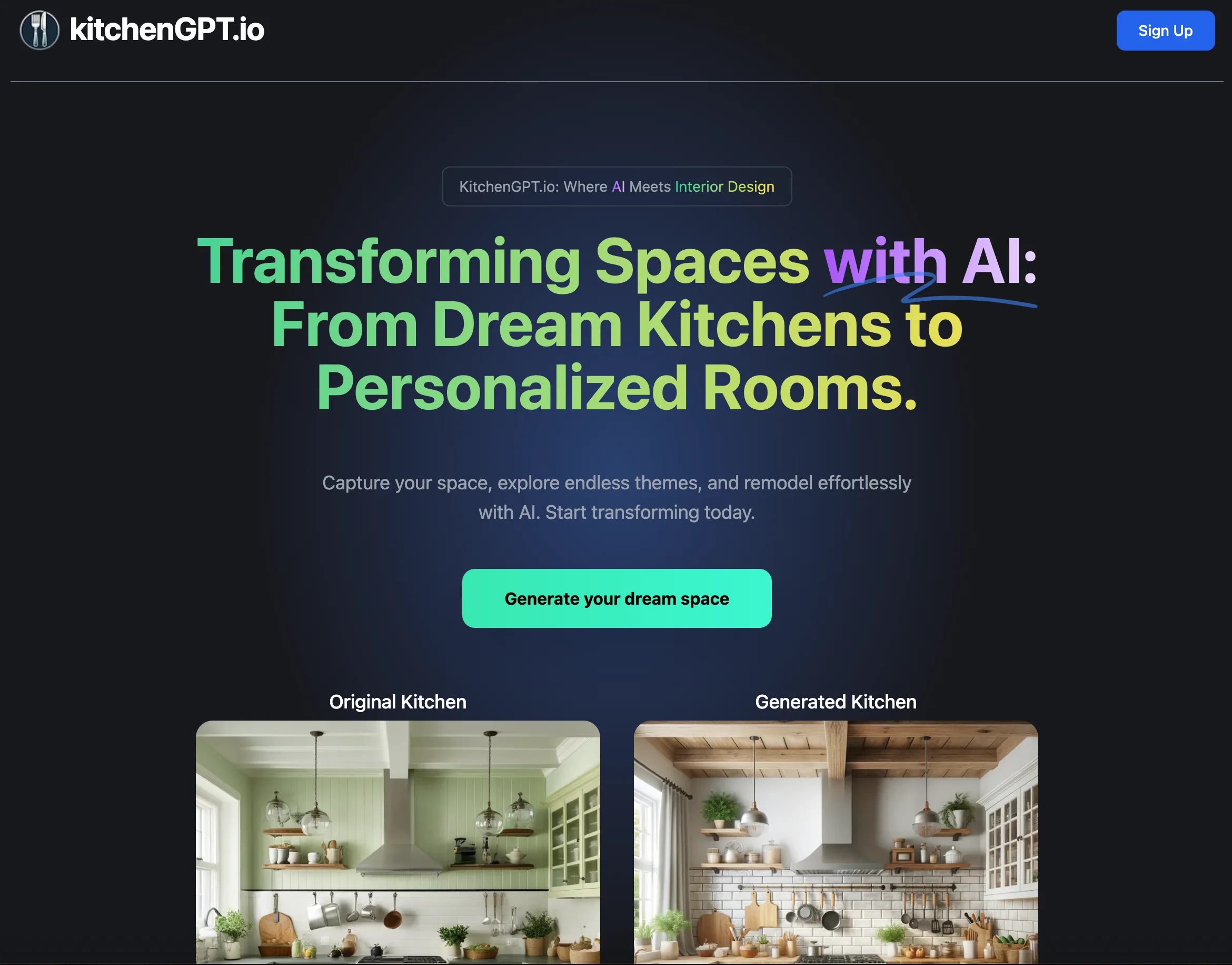 Screenshot of kitchenGPT website