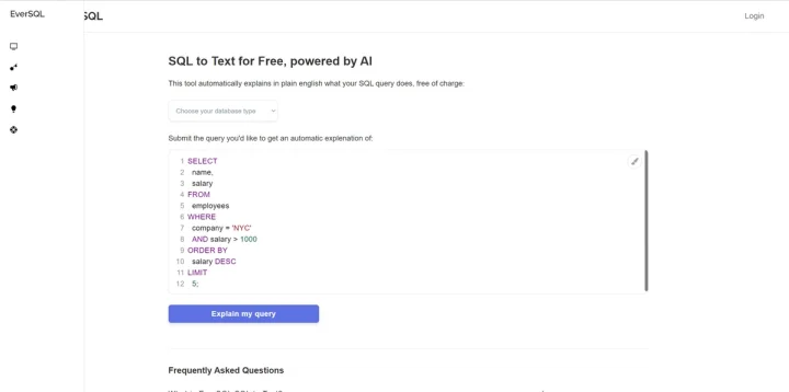 Screenshot of EverSQL website