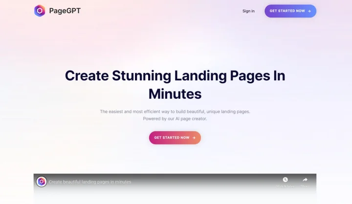 Screenshot of PageGPT website