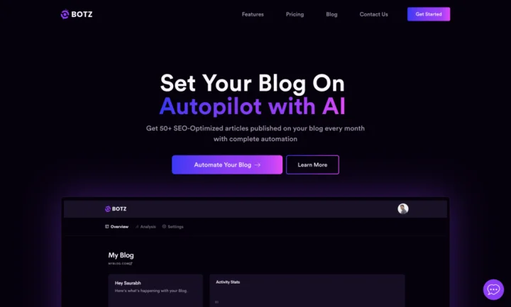 Screenshot of GetBotz website