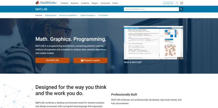 Screenshot of MATLAB website
