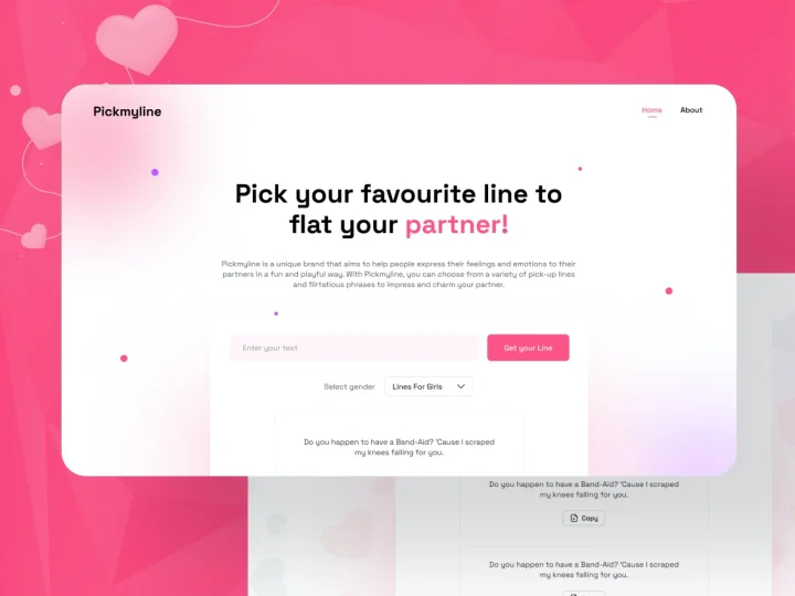 Screenshot of PickMyLine website